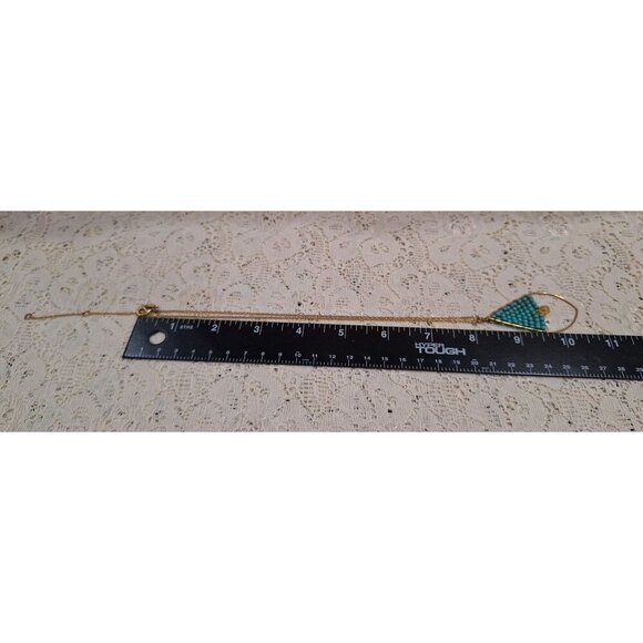 EUC Stella and Dot Gold-tone Necklace W/ Teardrop Turquoise Bead Pendant & Cryst - Picture 6 of 6